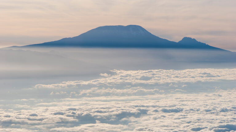 Aerial View of Mount Kilimanjaro with Cloud Flow