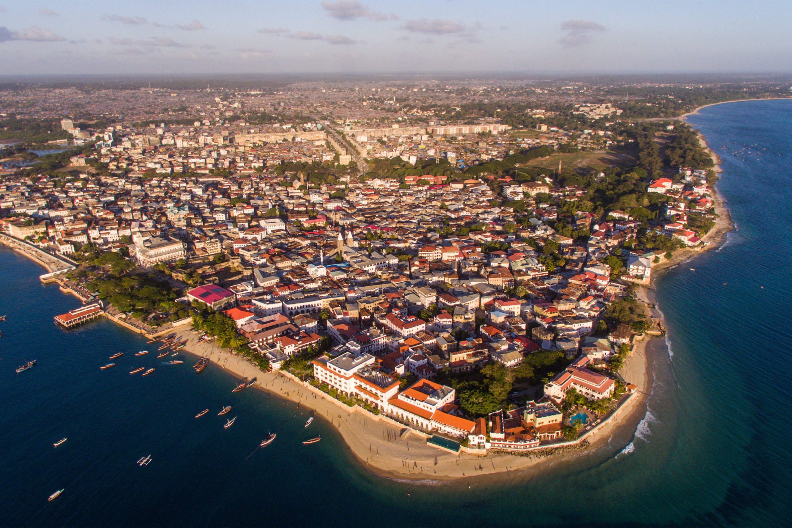 Aerial wide shot of Zanzibar Island, Tanzania