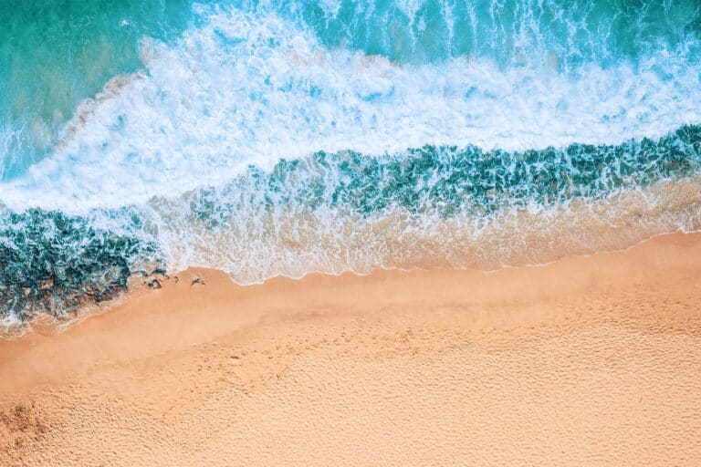 Vue aérienne des marées à la plage de Zanzibar, en Tanzanie.