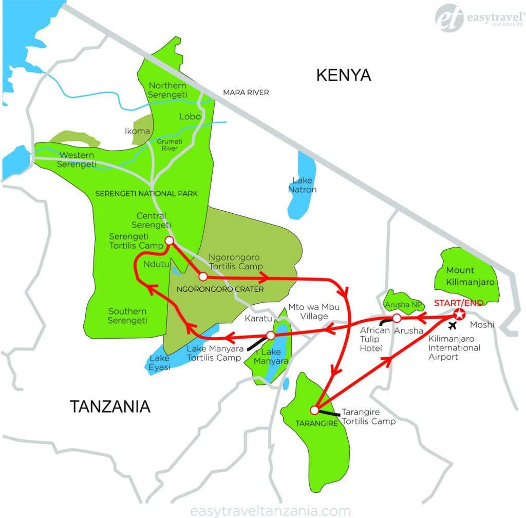 Mappa turistica della Tanzania