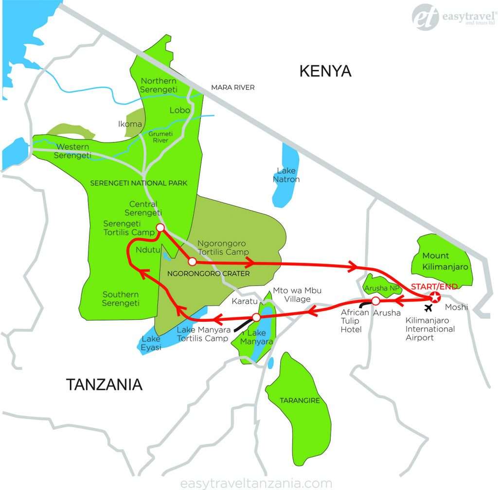 Tanzania reiskaart