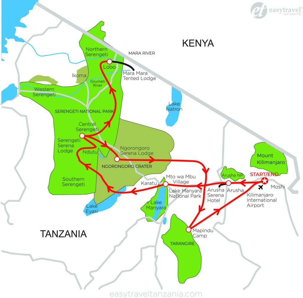 Mappa turistica della Tanzania