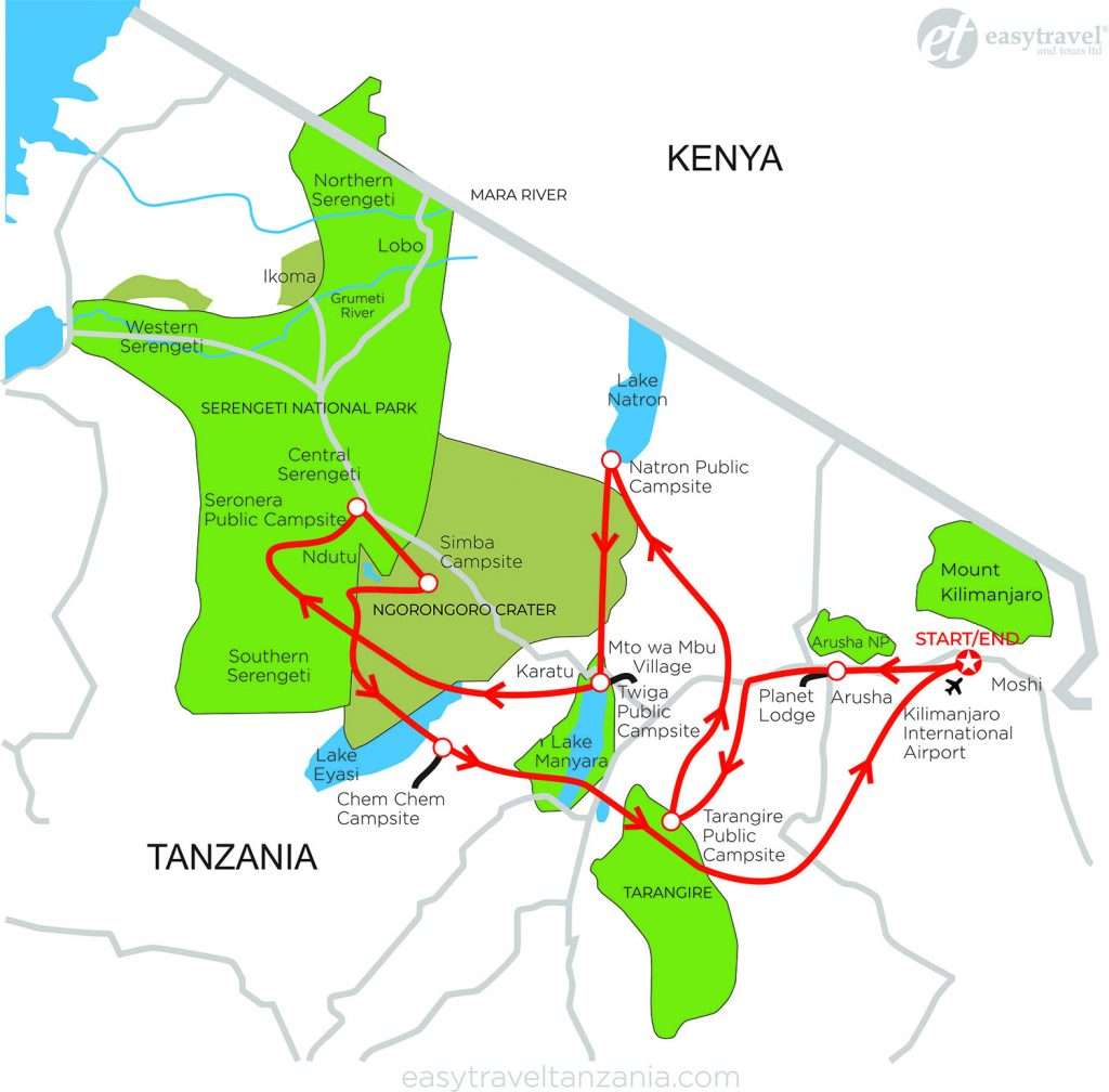 Carte touristique de la Tanzanie