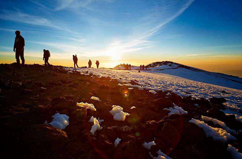 Hikers climb kilimanjaro