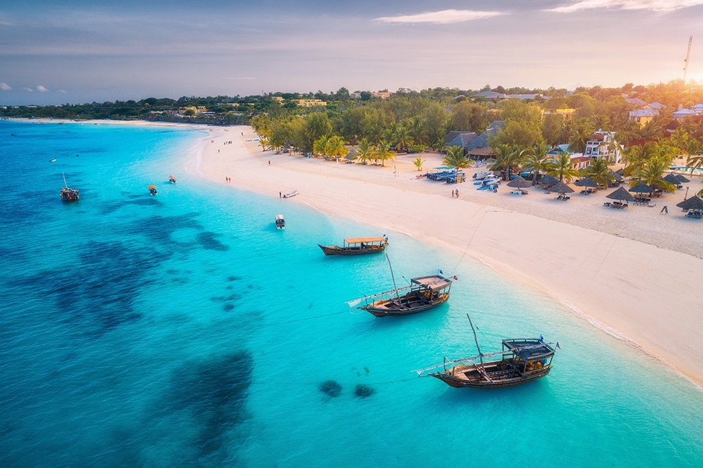 Flygfoto över Zanzibars strand, Tanzania