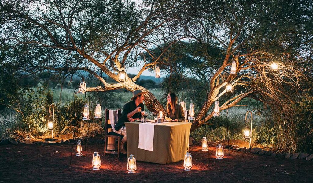 Tanzania - bush dinner at tortilis camp - how much does it cost to go on a safari in tanzania?