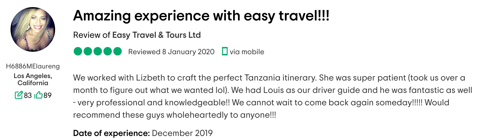 Tansania - Louis Bewertung - Safarifahrer Louis