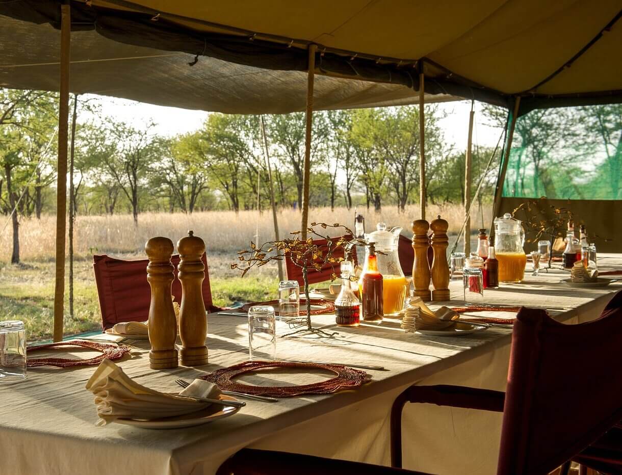 Dineren in serengeti wilderniskamp - accommodatie in serengeti - easy travel tanzania