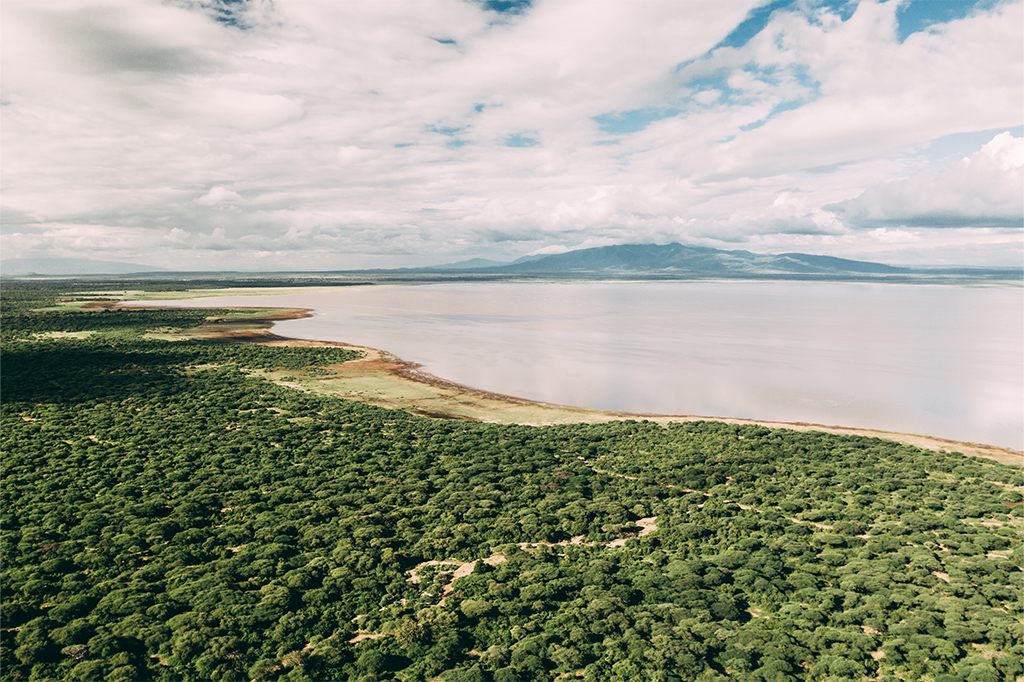 Luchtfoto van Lake Manyara-landschap, Tanzania