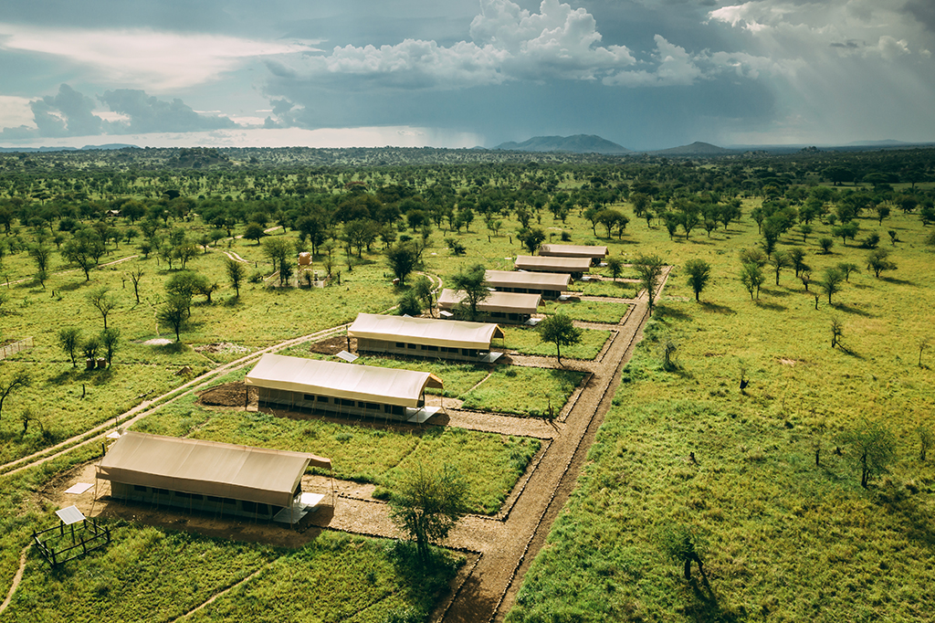 Aerial view of Serengeti Tortilis Camp, Tanzania