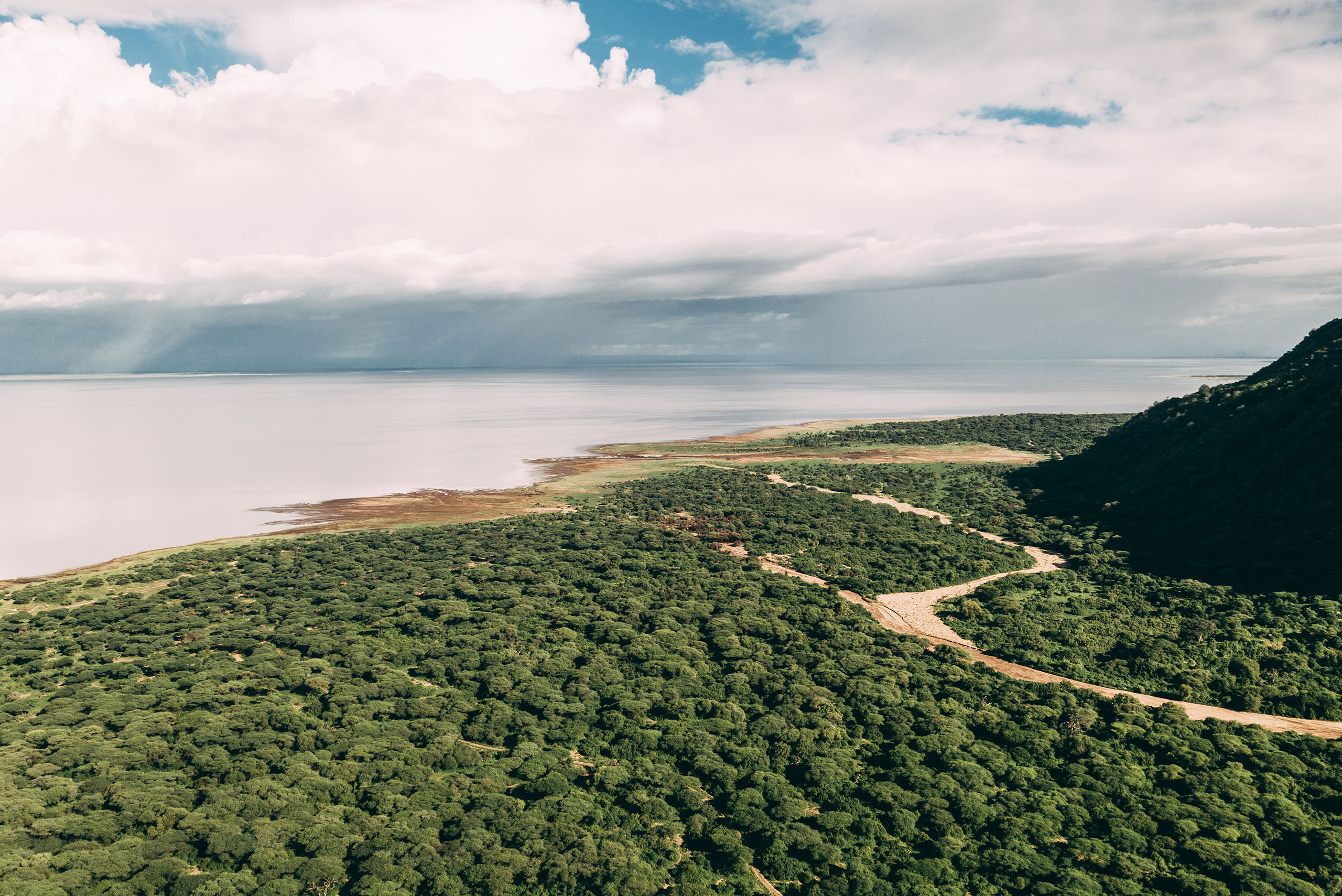 An aerial view of Lake Manyara National Park, Tanzania