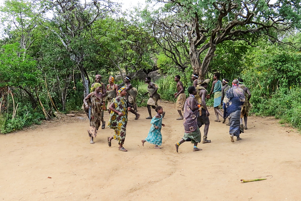 The Hadzabe are performing a traditional dance at Lake Eyasi
