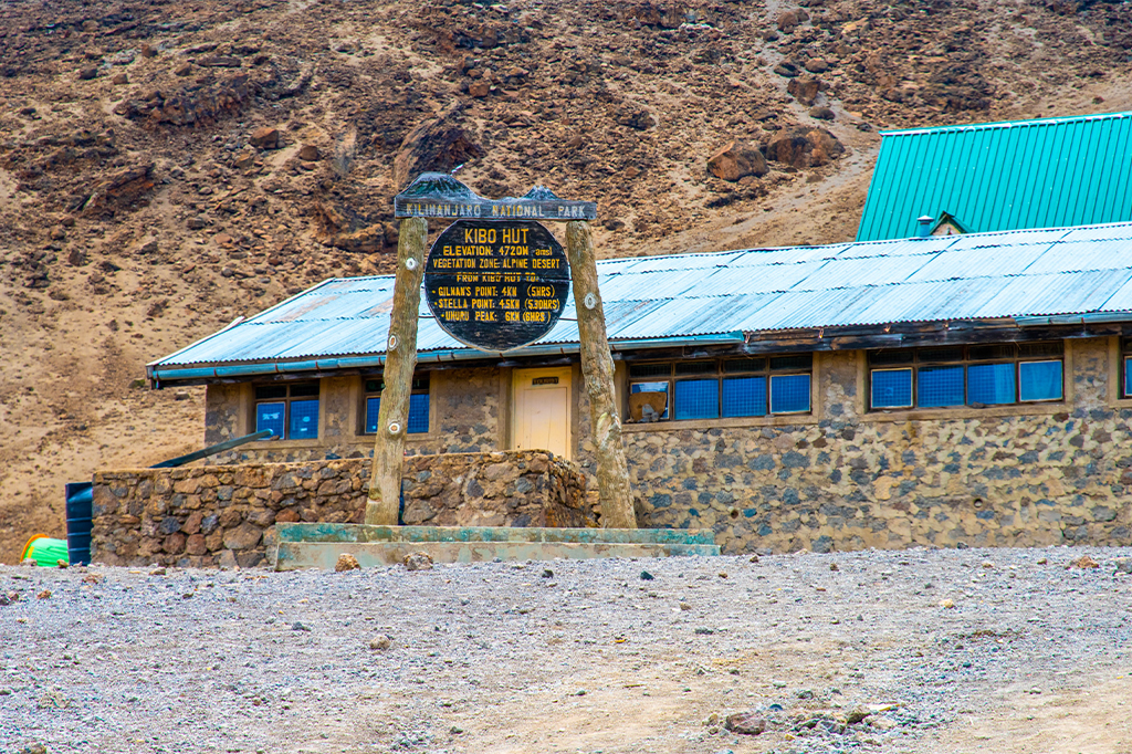 The signboard of Kibo Hut on the Marangu Route in Tanzania