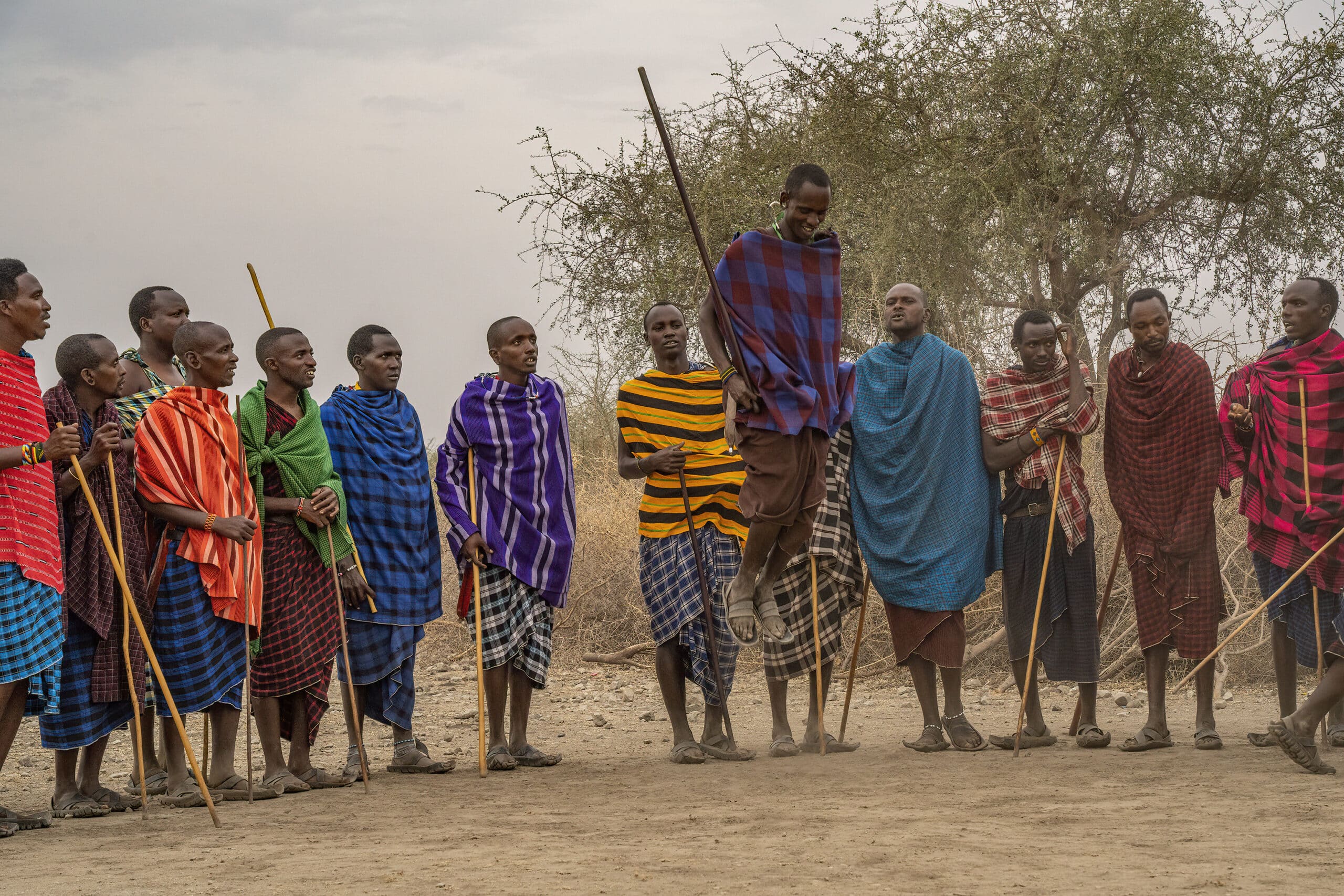 Maasai Men jumping in Mto wa Mbu