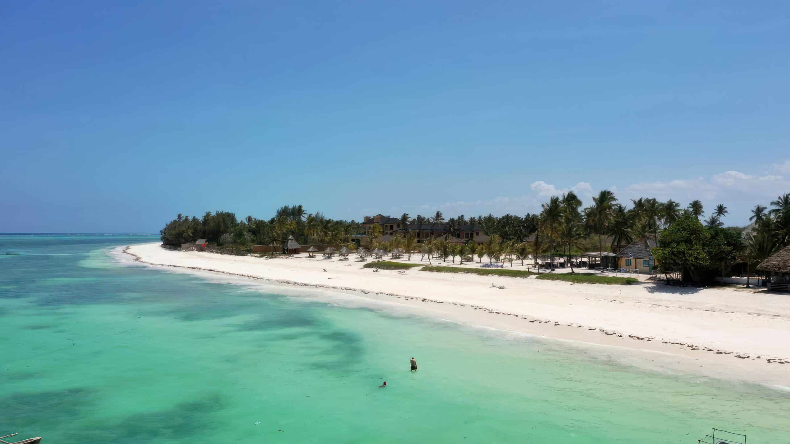 Pingwe Beach Zanzibar stretching along the shoreline of the Indian Ocean