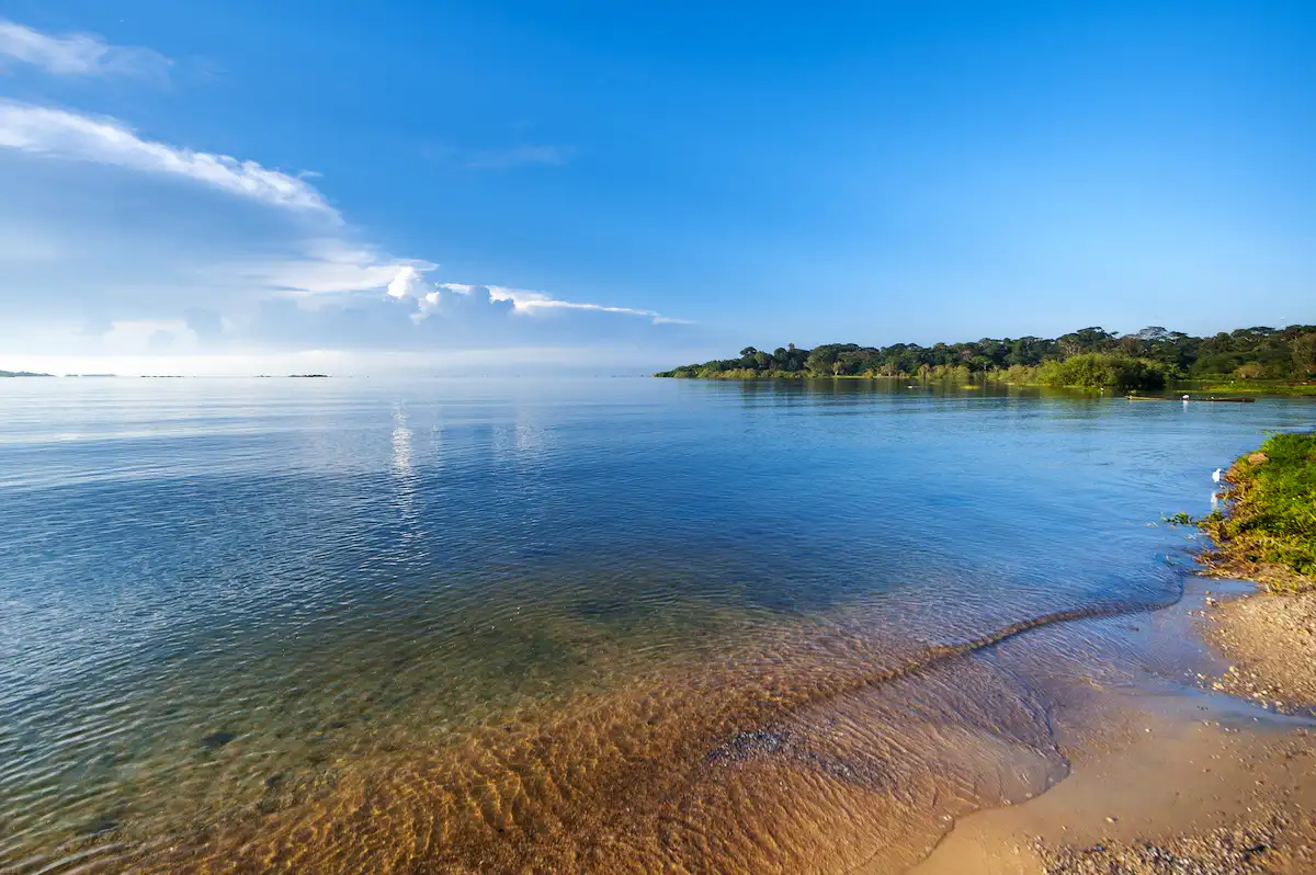 view of the crystal clear blue water at Lake Victoria