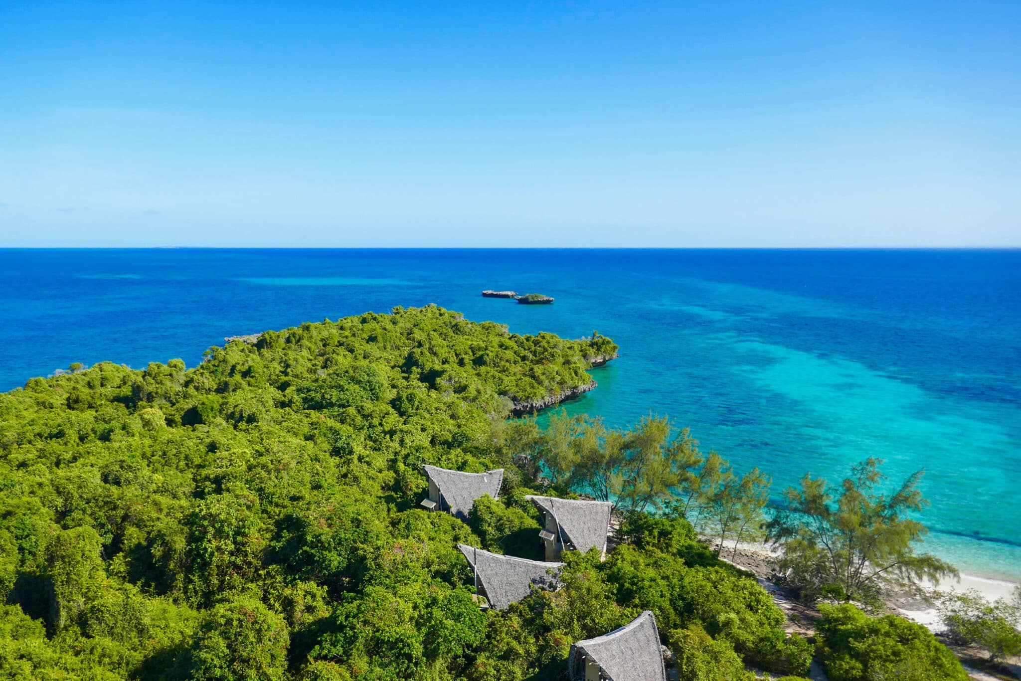 Aerial view from Chumbe Island Resort showing the Indian Ocean, Tanzania