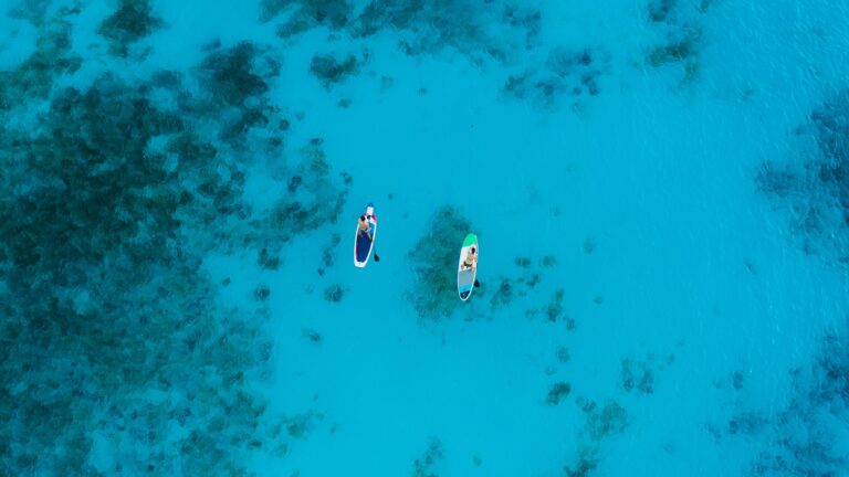 Flygfoto över paddleboarding på Jambiani Beach Zanzibar