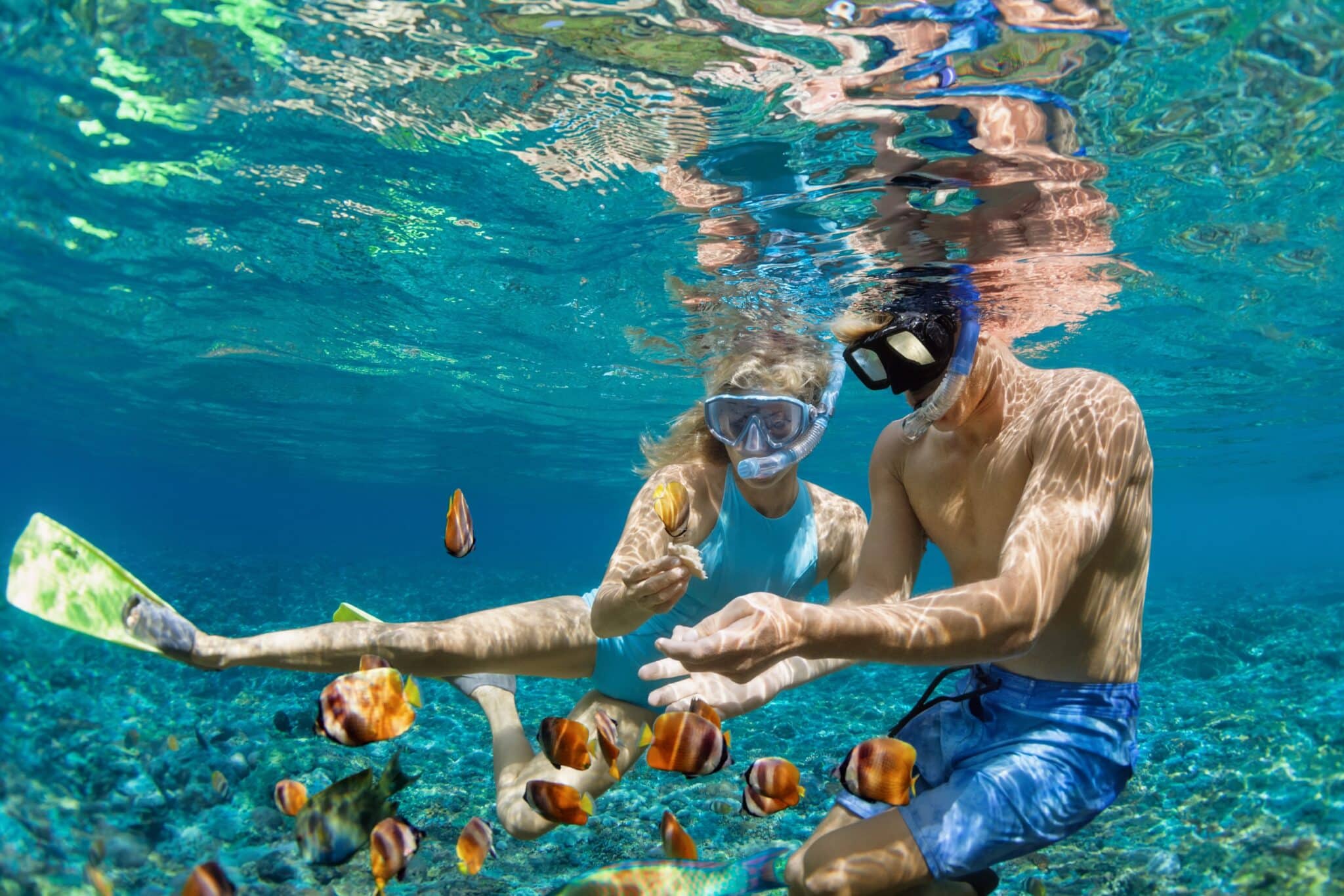 Couple enjoying snorkelling in Dongwe Beach Zanzibar