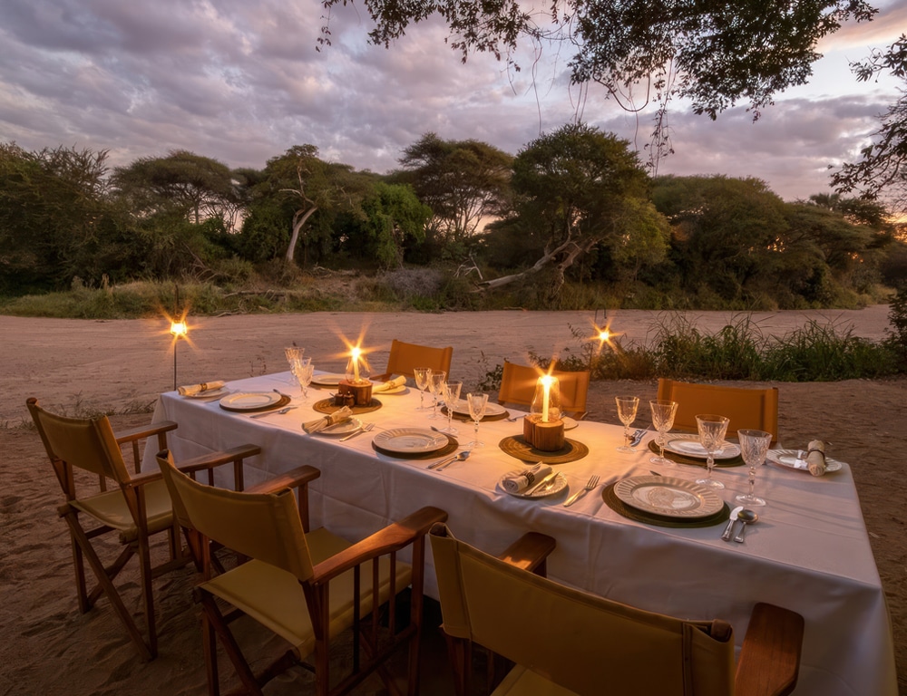 Cenare nel campo di Jongomero - alloggio nel parco nazionale di Ruaha - viaggio facile in Tanzania