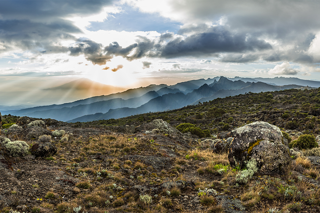Beautiful view of Shira Plateau from Shira Cave Camp, Mount Kilimanjaro, Tanzania