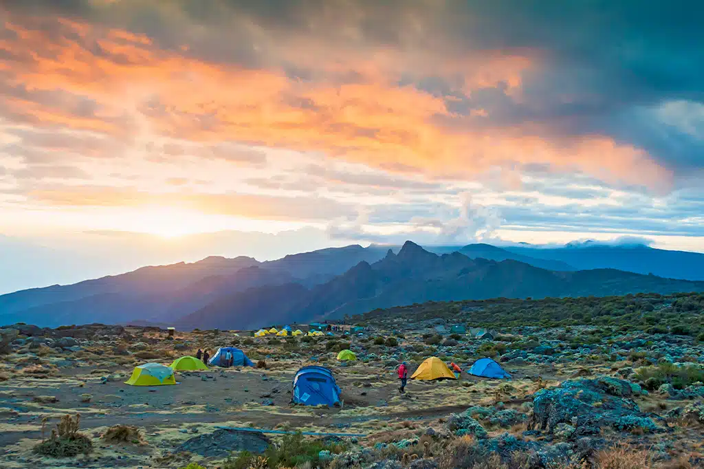 Tenten opgezet in Shira Camp op de Kilimanjaro in Tanzania.jpg