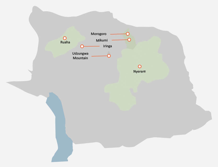 carte du circuit du sud de la Tanzanie