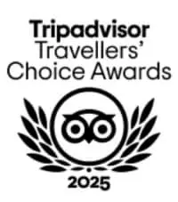 Tripadvisor Travellers' Choice Awards 2025 logo featuring an owl and laurel wreath design.