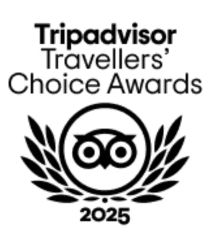 Tripadvisor Travellers' Choice Awards 2025 logo featuring an owl and laurel wreath design.